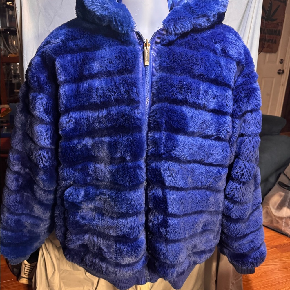 Vibrant Blue Faux Fur Jacket